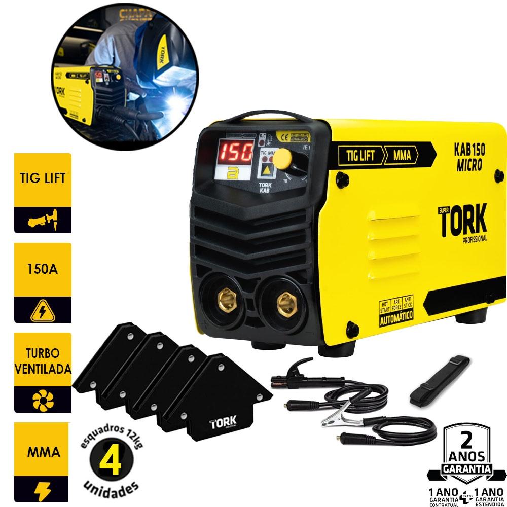 Máquina Solda Inversora 150A Tork: MMA, TIG + Esquadros