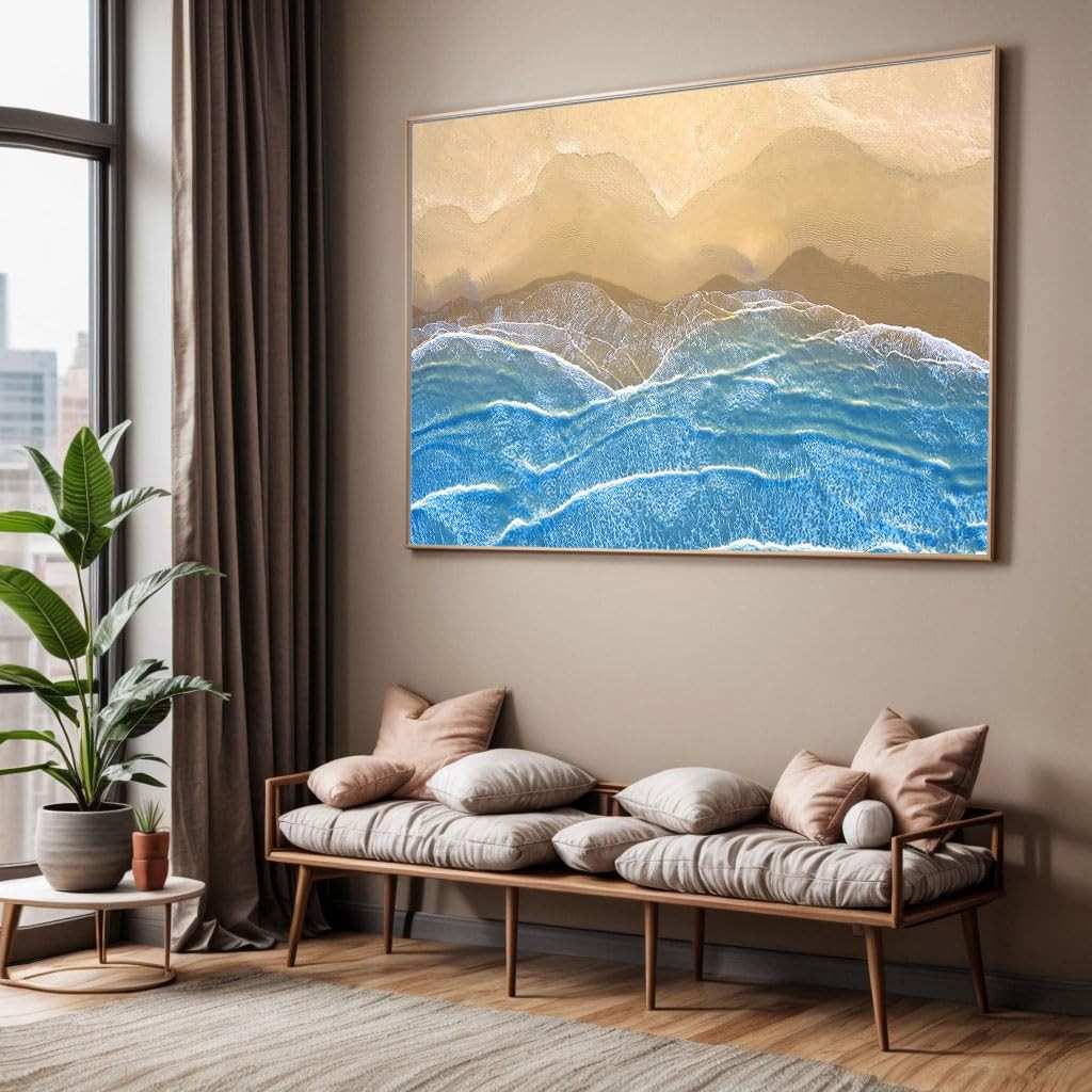 Quadro Decorativo com Moldura - Praia Mar Areia - Impressão 4K para Sala e Quarto