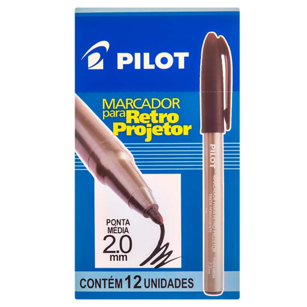 Marcador Pilot para Retroprojetor: Kit 12 Preto 2.0mm