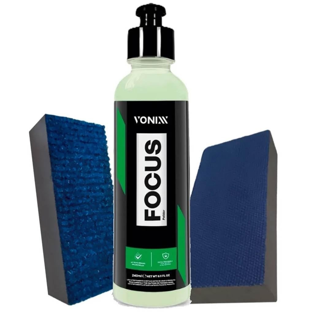 Vonixx Focus Kit Removedor de Marcas D'água para Vidros e Espelhos com Tacos de Carpete e Lona, 240ml - Limpeza Profissional Automotiva