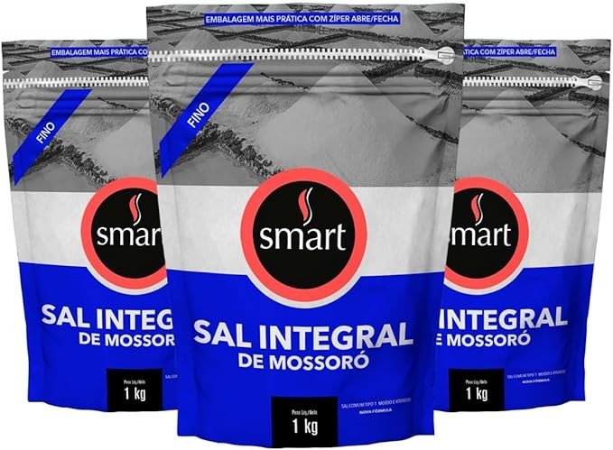 Kit 3 Sal Marinho Integral de Mossoró Fino Smart 1kg