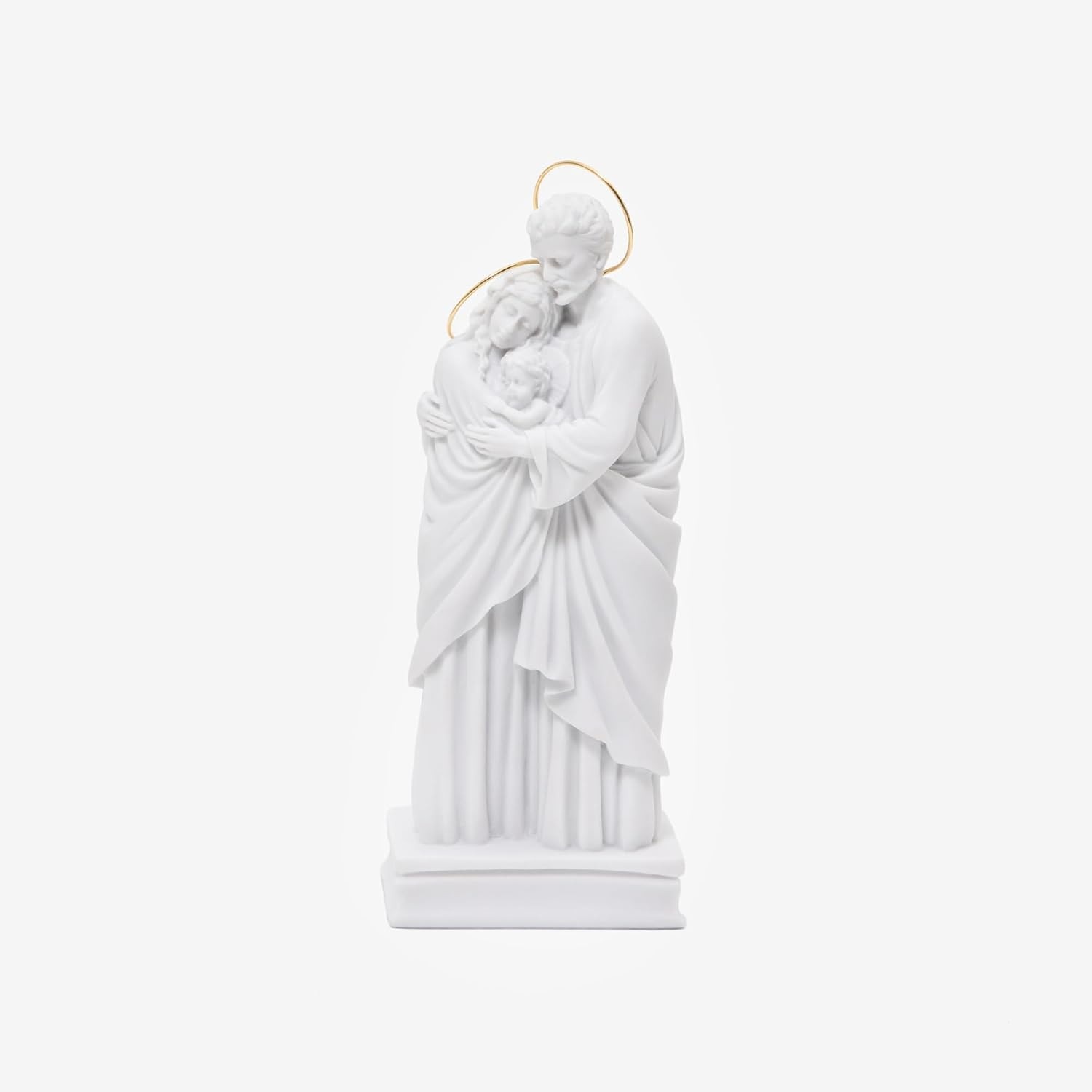 Sagrada Família 27 cm em Pó de Mármore Maciço com Auréola - Escultura Artesanal de Alta Qualidade