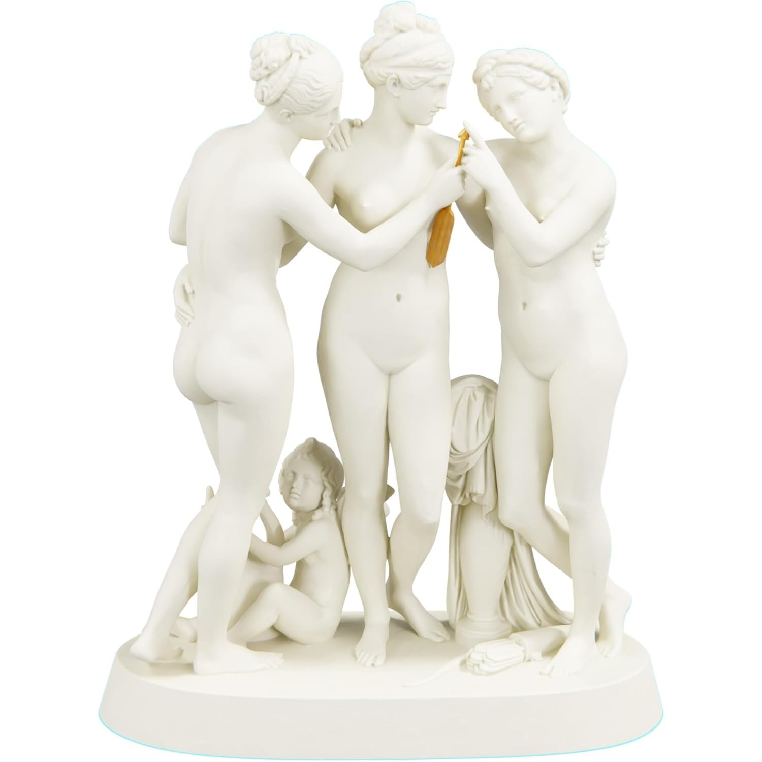 Estátua Três Graças com Flecha de Cupido - Réplica em Mármore Dourado por Thorvaldsen