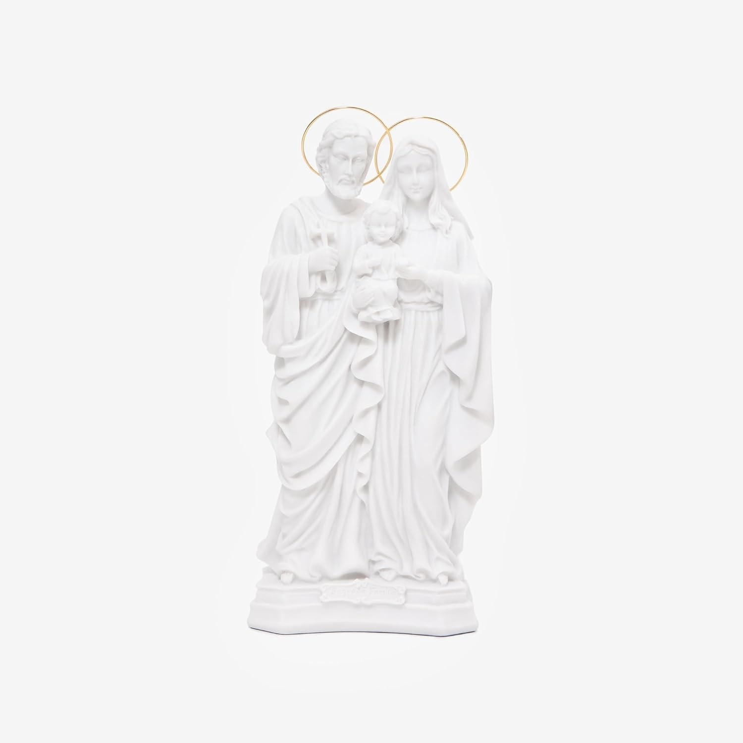 Imagem da Sagrada Família em Mármore Maciço 30cm com Auréola Dourada - Decoração Religiosa Elegante