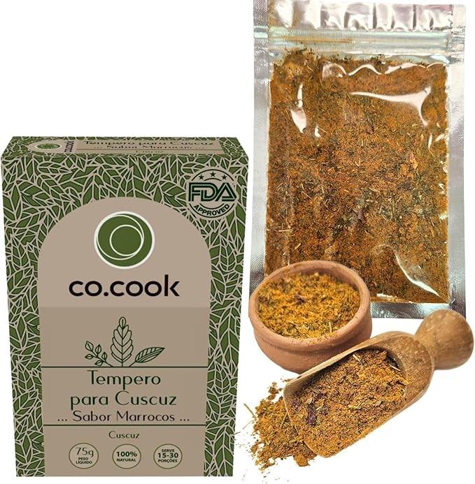 CoCook Tempero 100% Natural Cuscuz Sabor Marrocos 75g, Harmoniza com carnes e legumes, Zero Glúten, Zero Lactose, Zero Conservantes, Zero Corantes, Zero Sódio - Rende até 30 porções