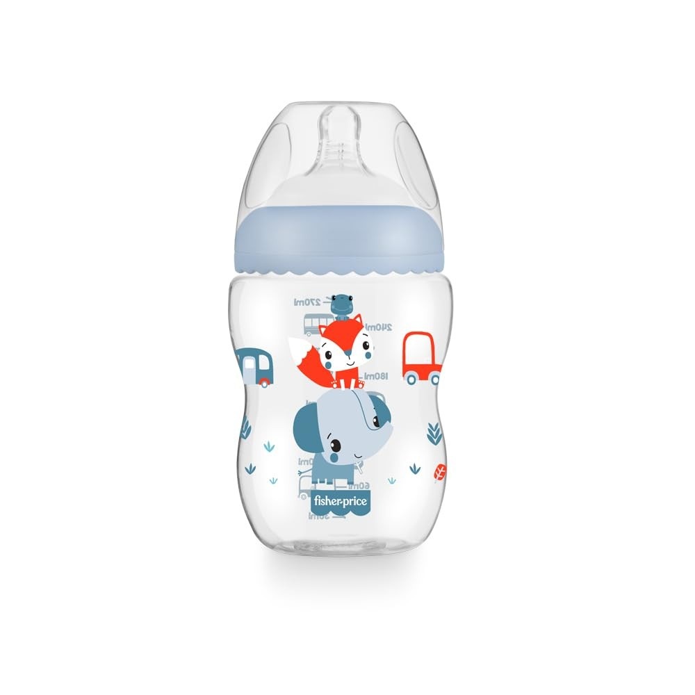 Mamadeira First Moments Marshmallow Azul 270ml - Bico Anticólico Fisher Price
