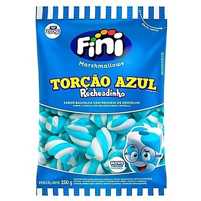 Marshmallow Recheadinho Torção Azul Groselha e Nata Fini 250g