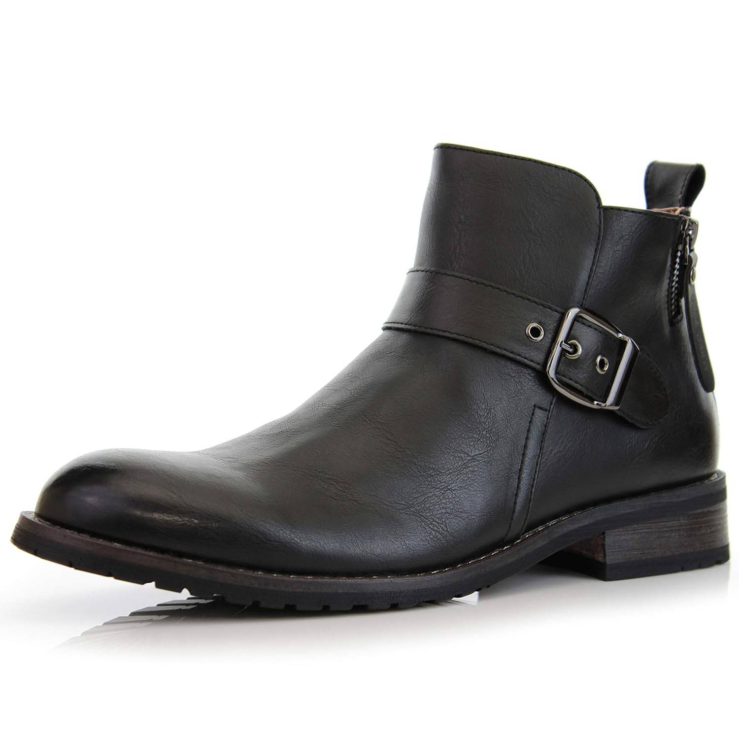 Ferro Aldo Botas de Motocicleta Masculinas Casuais com Zíper e Fivela, Preto, 9.5