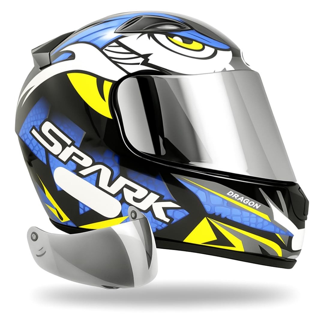 Capacete Ebf Spark Dragon Azul Masculino: Estilo e Segurança com Viseira Cromada