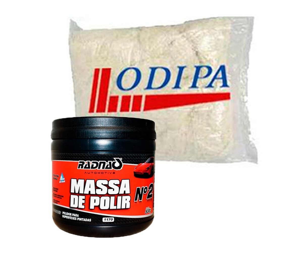 Kit Polimento Automotivo Completo: Massa N°2 500g Radnaq + Estopa Odipa para Brilho Impecável