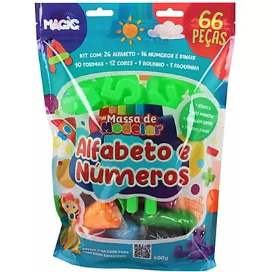 Massa de Modelar: Alfabeto e Números - 66 Peças
