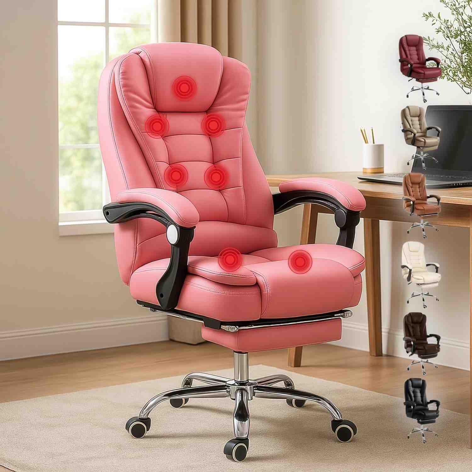 Cadeira de Escritório com Massagem 7 Pontos - Design Rosa Premium