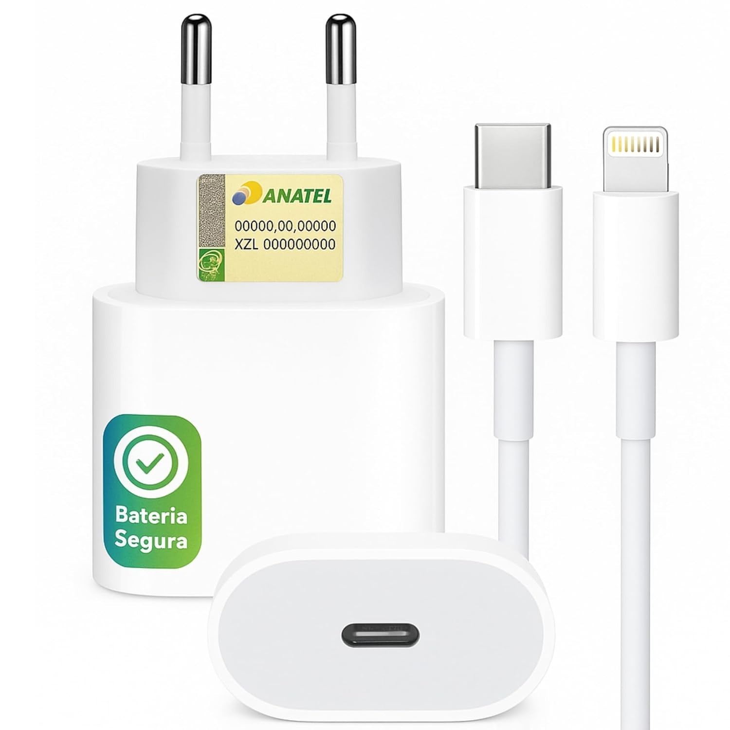 Carregador Turbo 25W iPhone 8 ao 14 Pro Max + Cabo 1m - Anatel