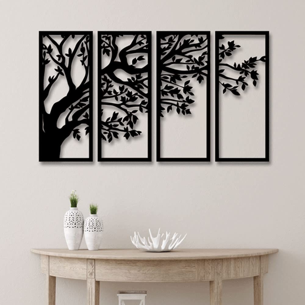 Quadro Decorativo Árvore em MDF - Conjunto de 4 Peças com Corte a Laser | Decoração Moderna para Sala, Quarto e Escritório