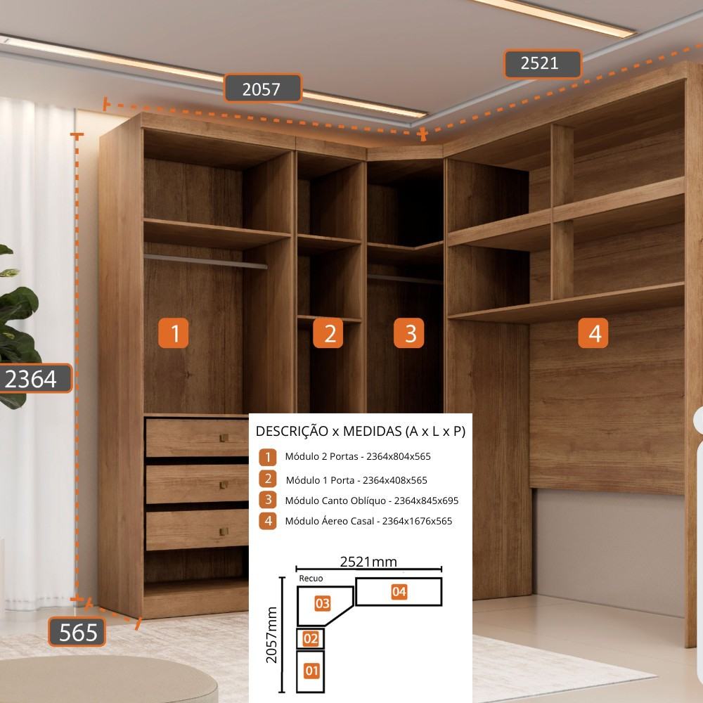 Guarda-Roupa Casal Safira 010: 8 Portas + 3 Gavetas em MDF