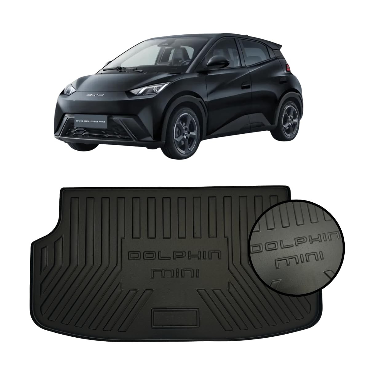Protetor de Porta Malas BYD Dolphin Mini: Tapete Bandeja Sob Medida em PVC Premium