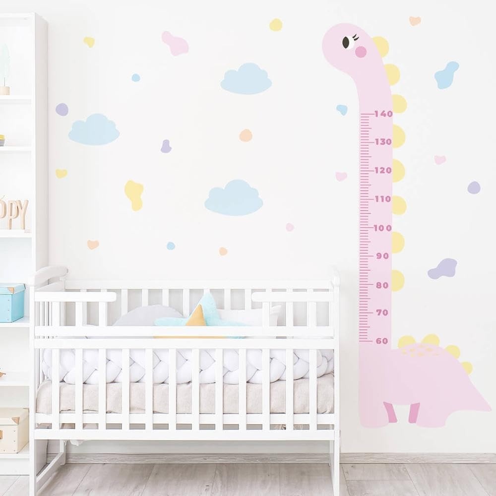 Adesivo Régua de Altura Infantil Dinossauro - Medidor de Crescimento para Quarto de Menina