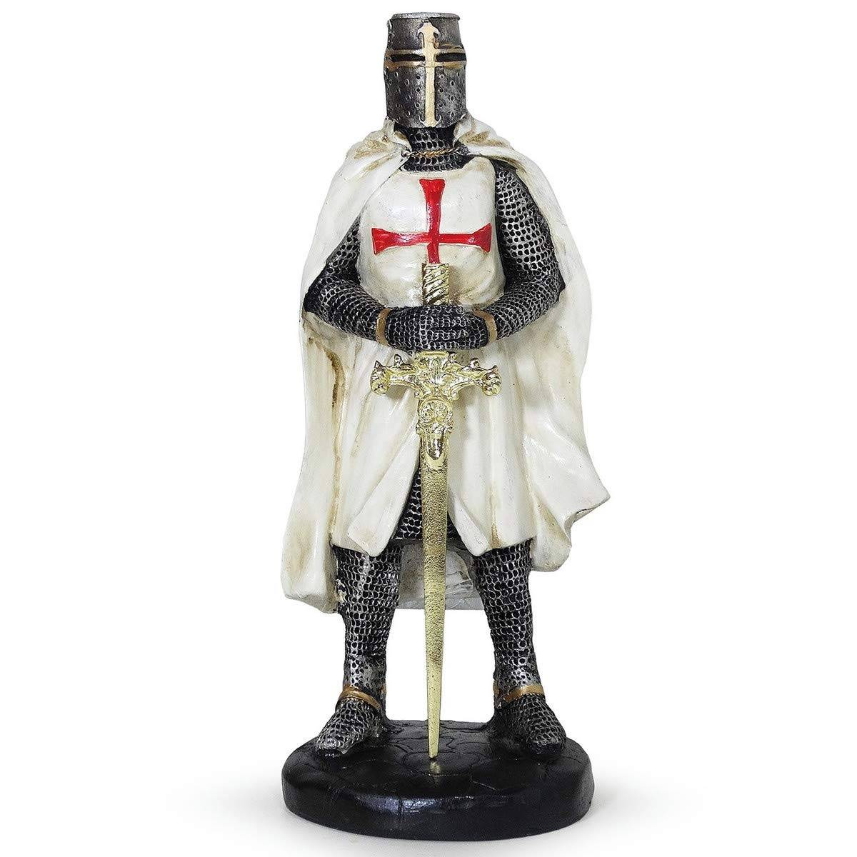 Templário Guerreiro Soldado Medieval com Espada de Metal e Marfim - Réplica de Resina Pintada à Mão