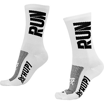 Meia HUPI Run Branco Preto: Conforto e Performance para Corrida e Ciclismo