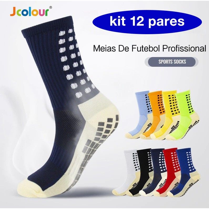 Meias de Futebol Jcolour: Kit 12 Antiderrapantes