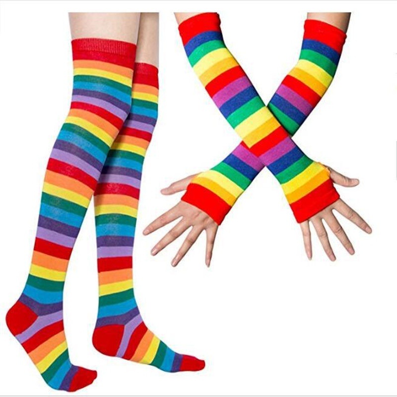 Meias e Luvas Coloridas Arco-Íris para Cosplay e Presentes de Natal