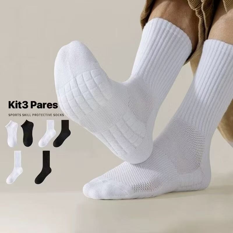 Meias Masculinas de Basquete Terry Espesso – Kit 3 Pares Absorventes e Antiderrapantes