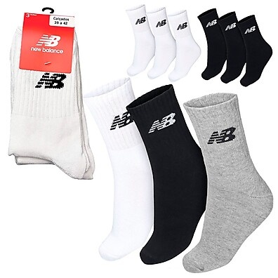 Meias New Balance: Kit 3 Pares Cano Alto Algodão