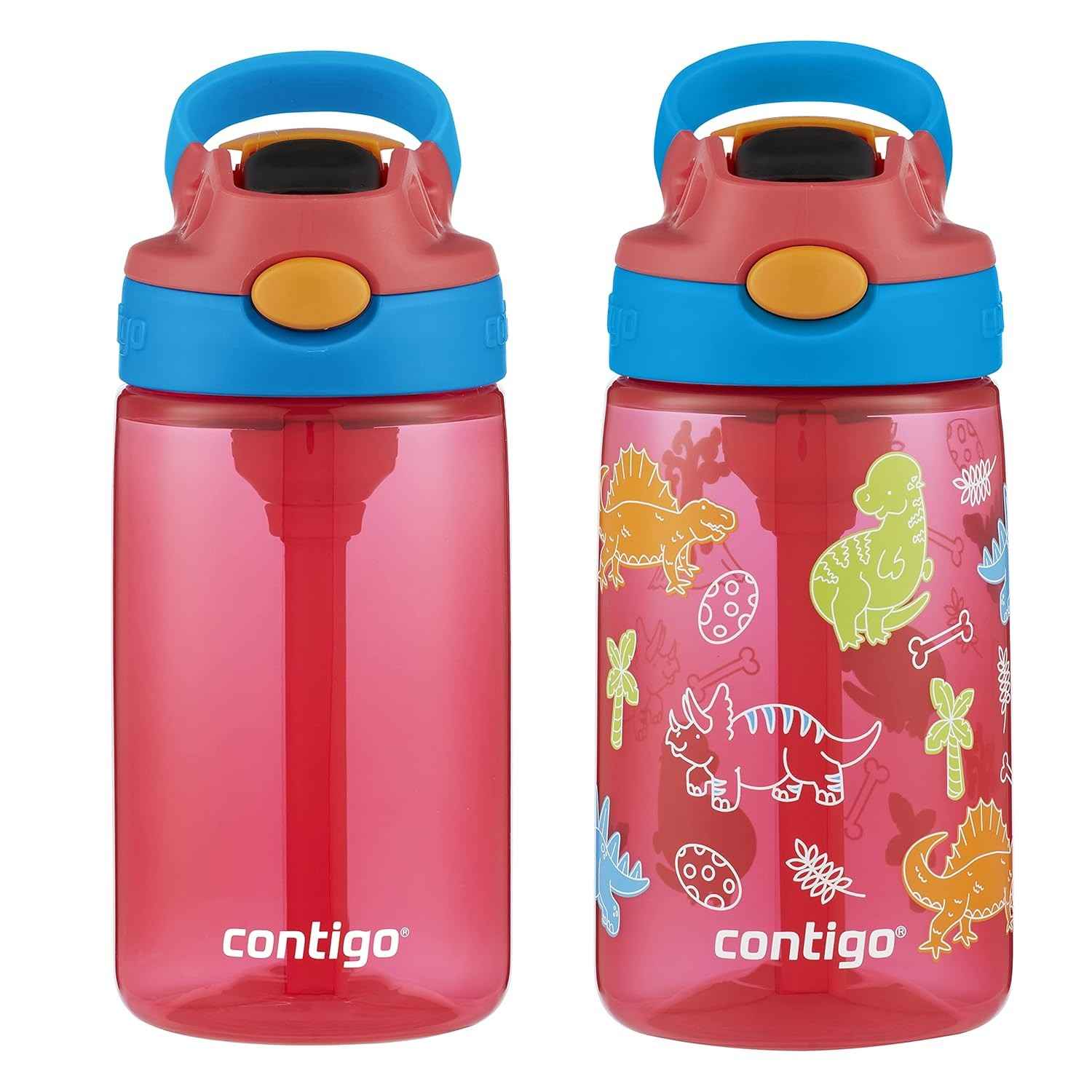 Contigo Garrafa Infantil 400ml com Canudo Silicone - 2 Unidades Melancia e Dinossauros
