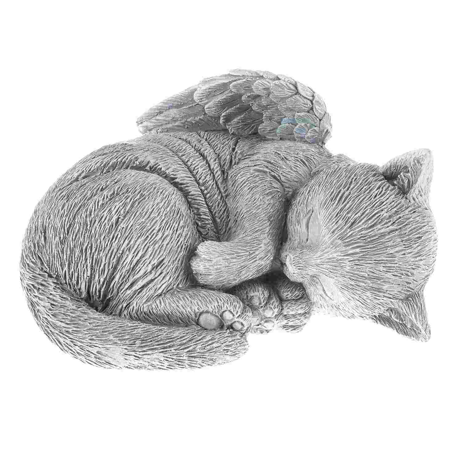 Pure Garden Pedra Memorial para Gato - Estátua de Anjo Gatinho Dormindo em Resina Cinza