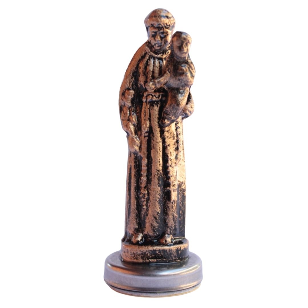 Imagem de Santo Antônio Solta o Menino em Metal Bronze - 6,5cm | Decoração Religiosa Elegante