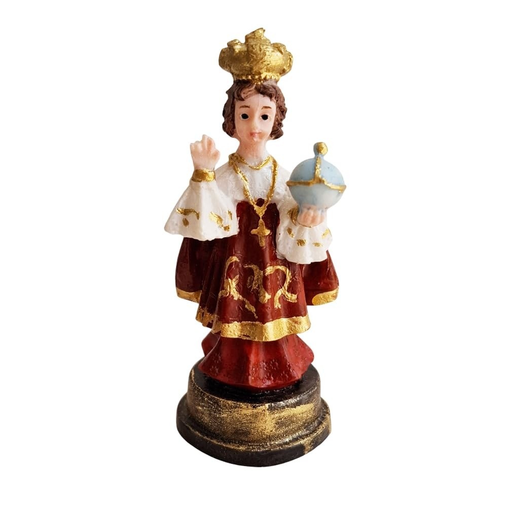 Estátua do Menino Jesus de Praga em Resina - 9 cm | Imagem Católica para Oração e Decoração