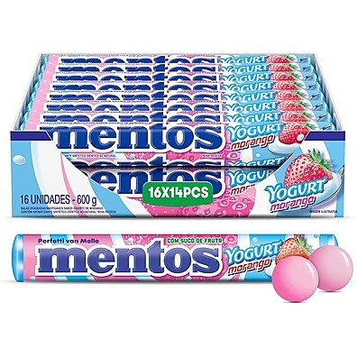 Mentos Yogurt Morango 16 Unidades – Explosão de Sabor em Cada Pastilha