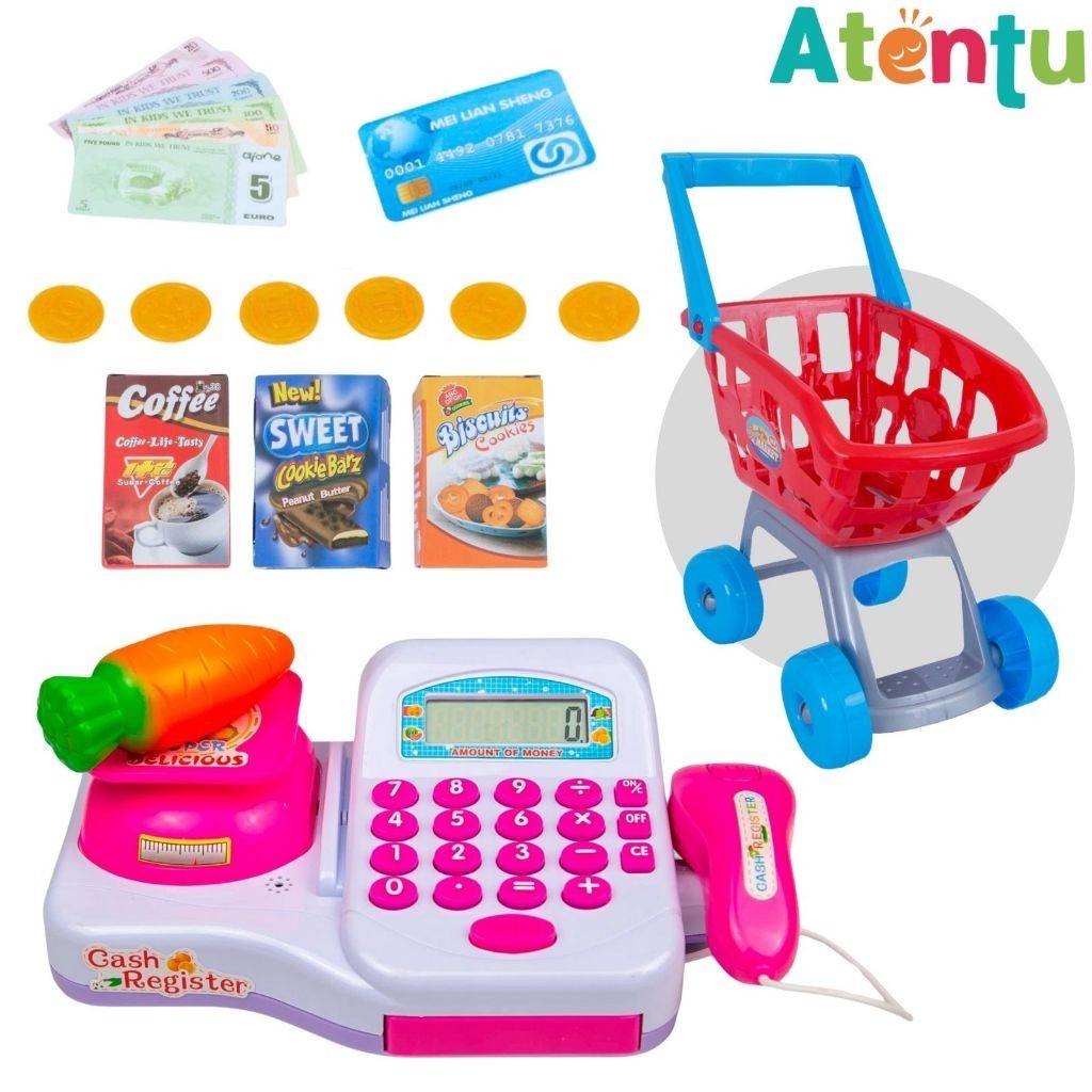 Mercadinho de Brinquedo: Caixa Registradora e Carrinho