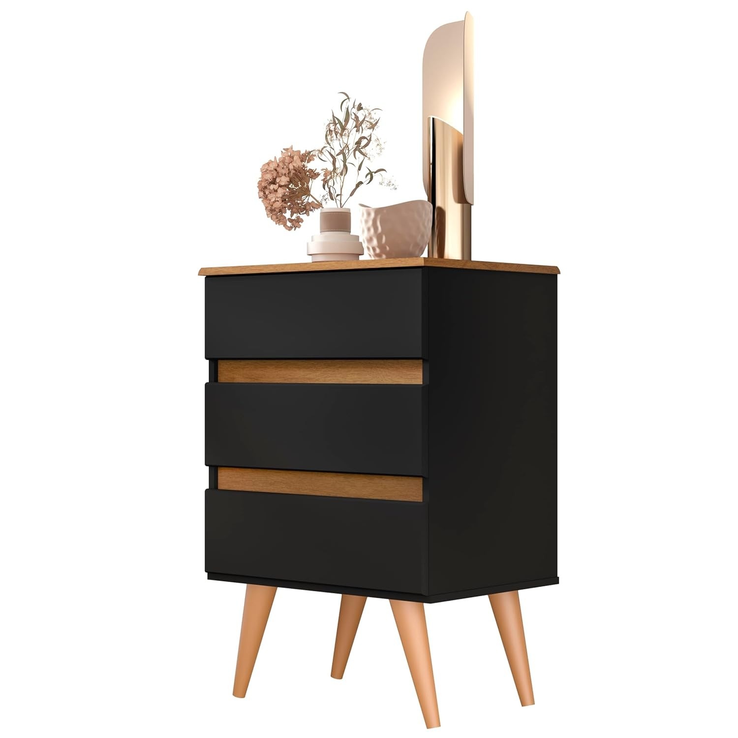 Mesa de Cabeceira Roma 3 Gavetas com Design Moderno e Pés Palito - Ideal para Quartos Estilosos