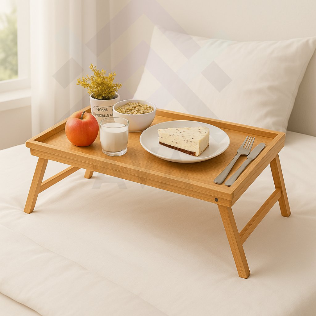 Mesa Bandeja Bambu 50cm: Café na Cama Perfeito!