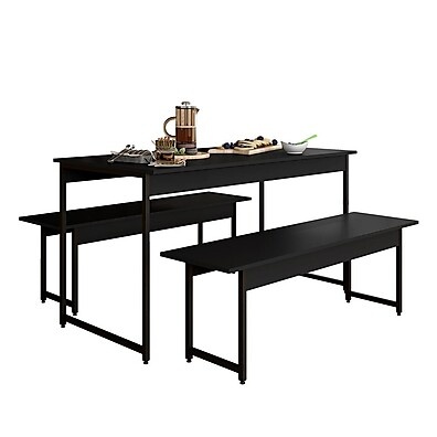 Mesa com 2 Bancos Estilo Industrial Lugano – Preto Fosco