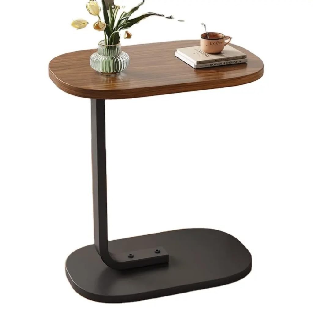 Mesa de Apoio Lateral Estilo Industrial em MDF Oval para Sofá de Canto