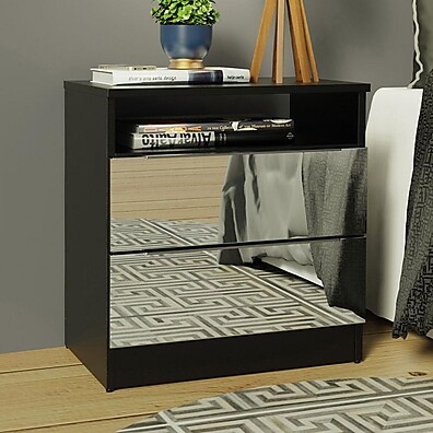 Mesa de Cabeceira Preta com Espelho – Madesa 3227
