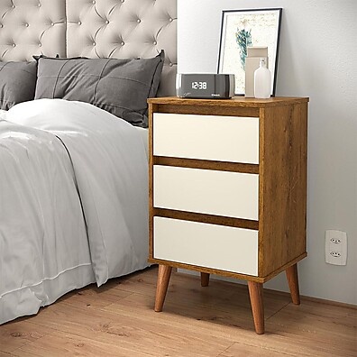 Mesa de Cabeceira Retro Wood: 3 Gavetas!