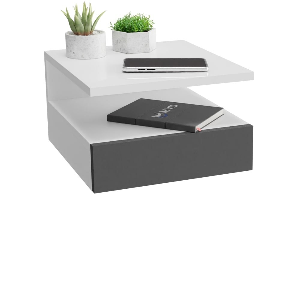 Mesa de Cabeceira Suspensa: Branco e Preto