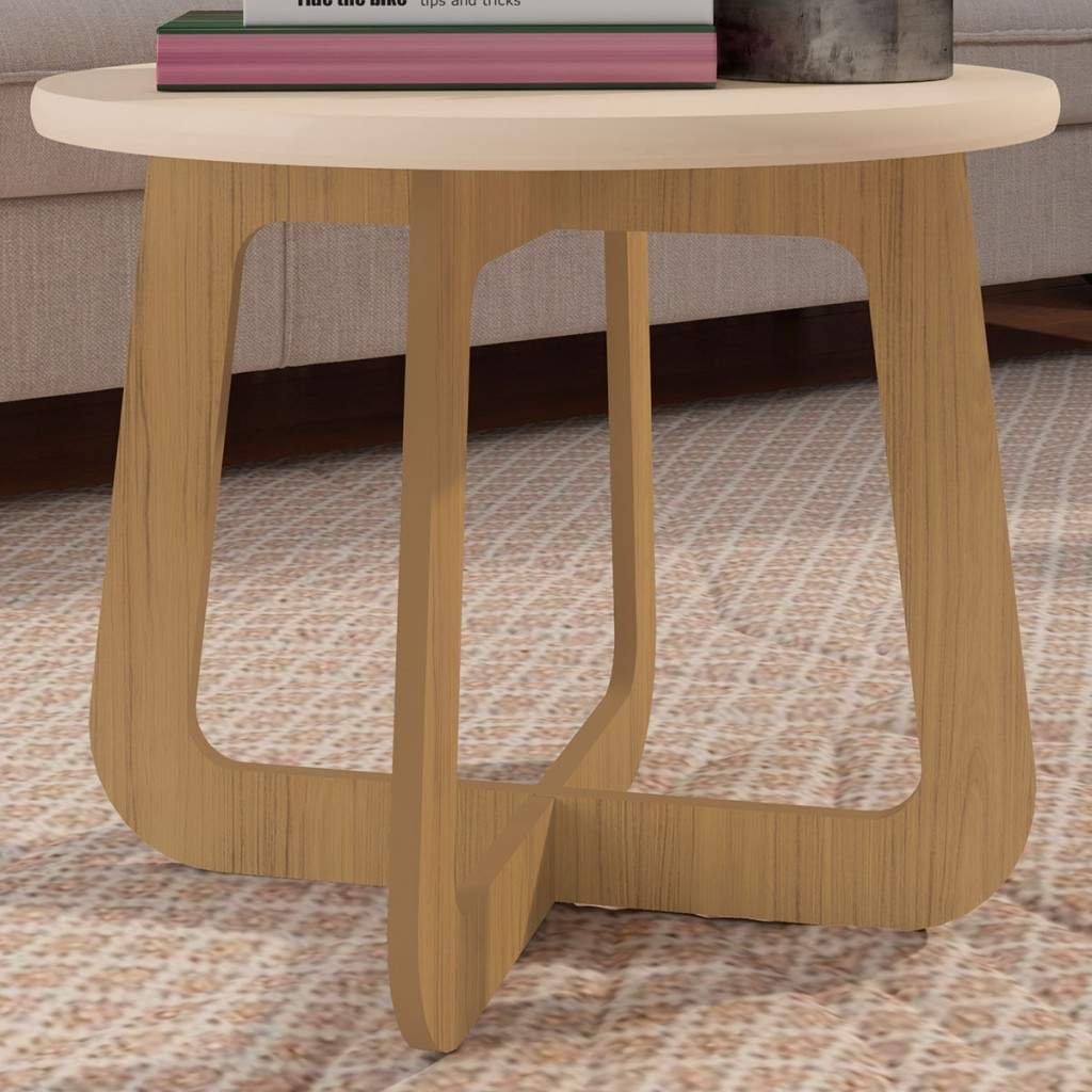 Mesa de Centro Jasmin: Elegância Off White/Carvalho