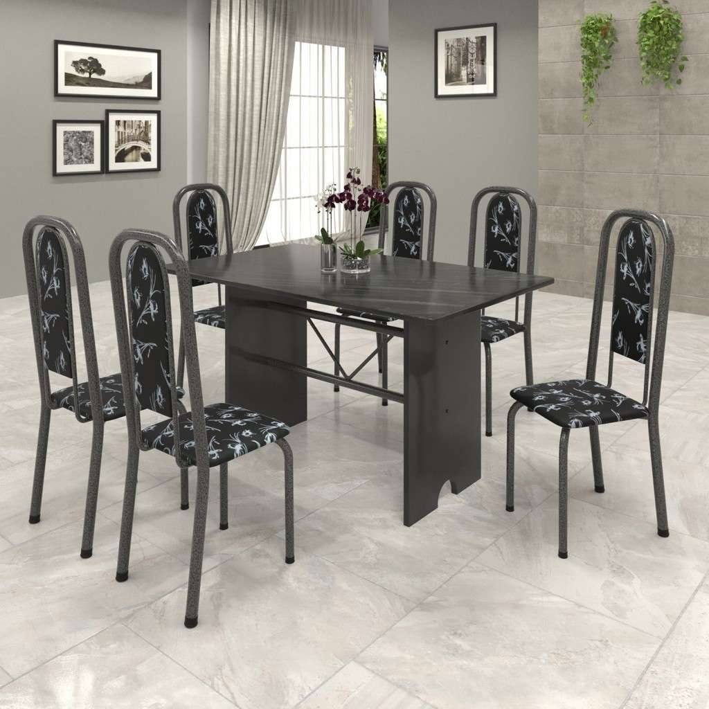 Mesa de Cozinha 140cm Ardósia + 6 Cadeiras Lavínea
