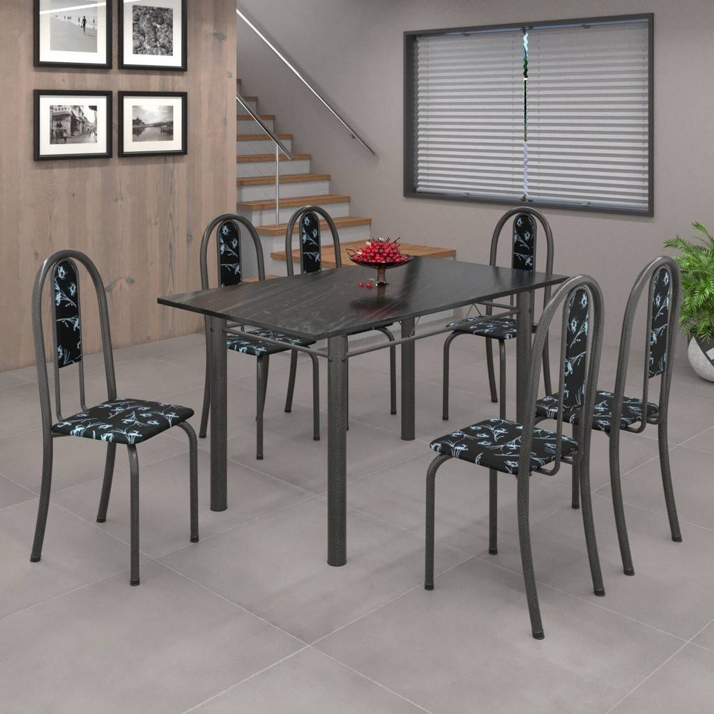 Mesa de Cozinha 140cm com 6 Cadeiras: Elegância Floral