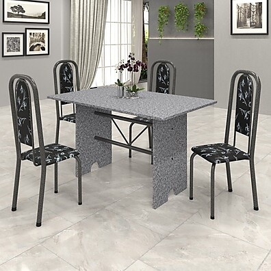 Mesa de Cozinha Granito + 4 Cadeiras: Lavínea Floral