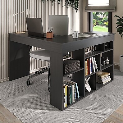 Mesa de Escritório em L com 8 Nichos – Yescasa Montecello Grafite