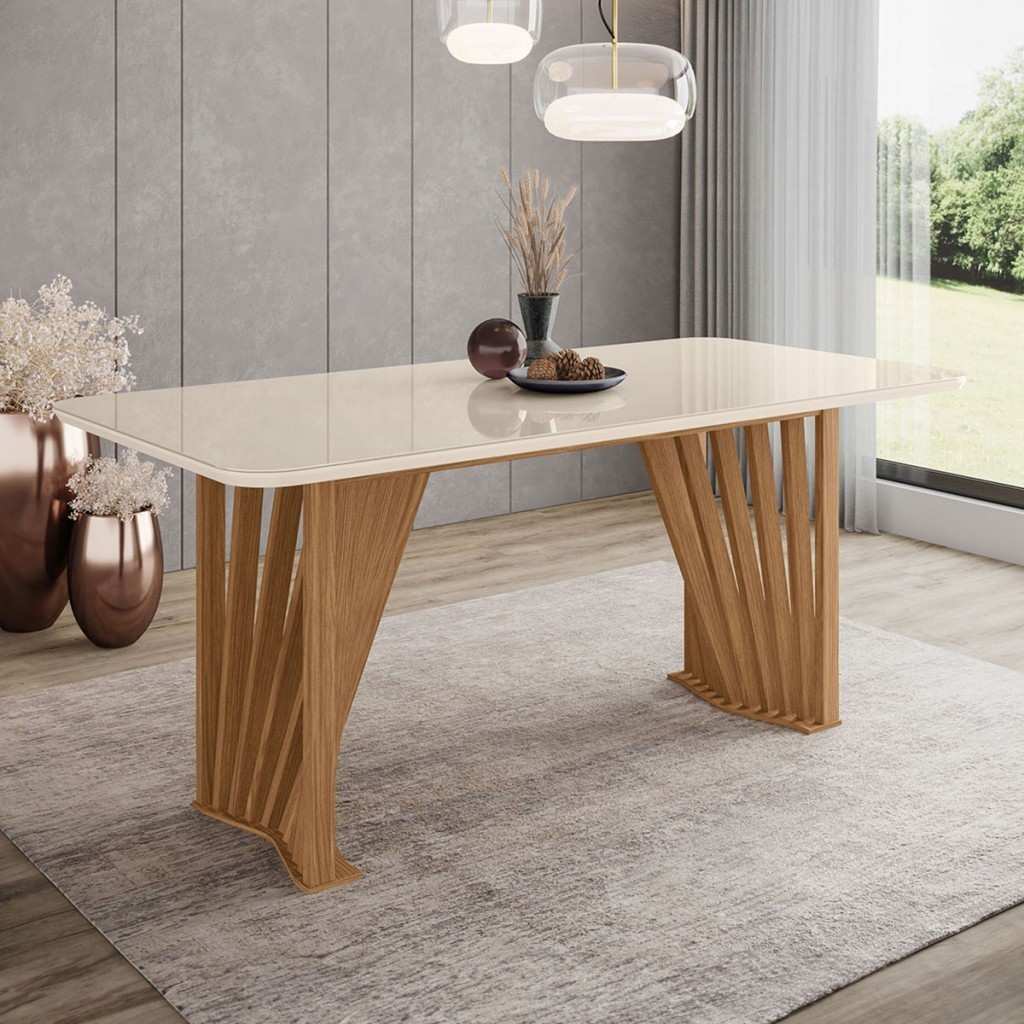 Mesa de Jantar Adriana: Elegância em Madeira e Vidro