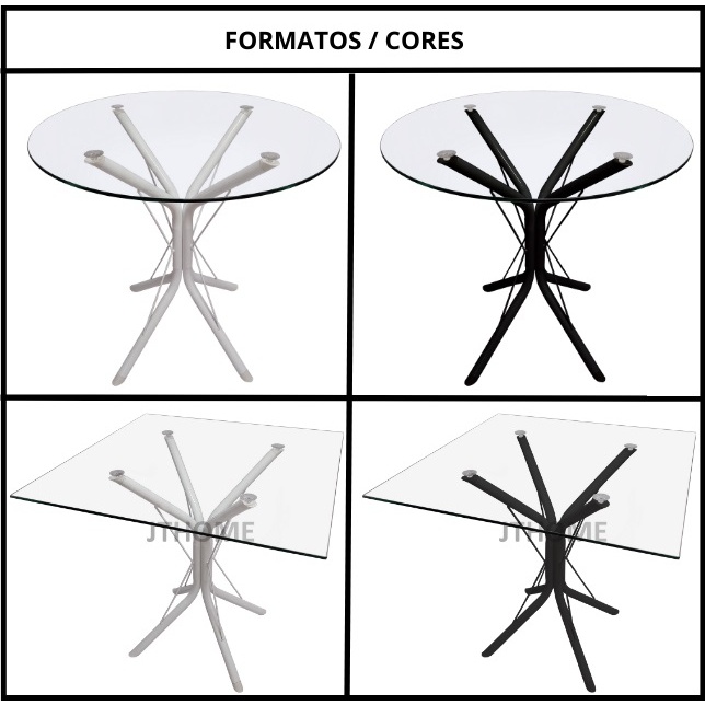 Mesa de Jantar Ana 70cm: Design Moderno com Vidro Temperado e Base Metálica