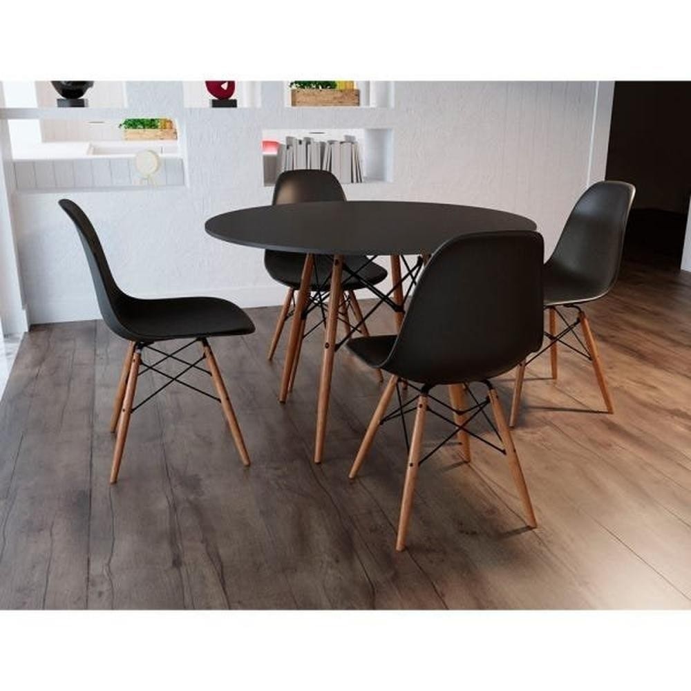 Mesa de Jantar Eames 90cm + 4 Cadeiras Pretas