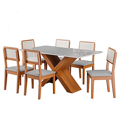 Mesa de Jantar Grécia 1,60m + 6 Cadeiras