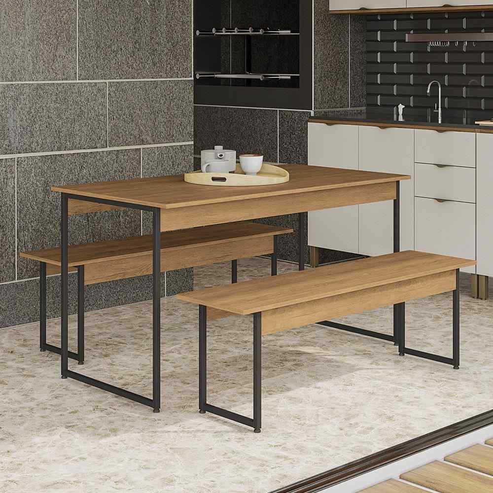Mesa de Jantar Industrial Freijó 1,36m + 2 Bancos